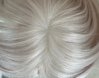 Tillstyle White human hair toppers for women virgin hair White blonde /blonde mono base breathable criwn topper