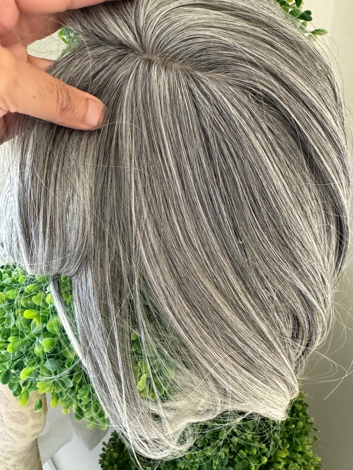 Best Grey Hair Toppers for Women Synthetic Salt and Pepper Pale White