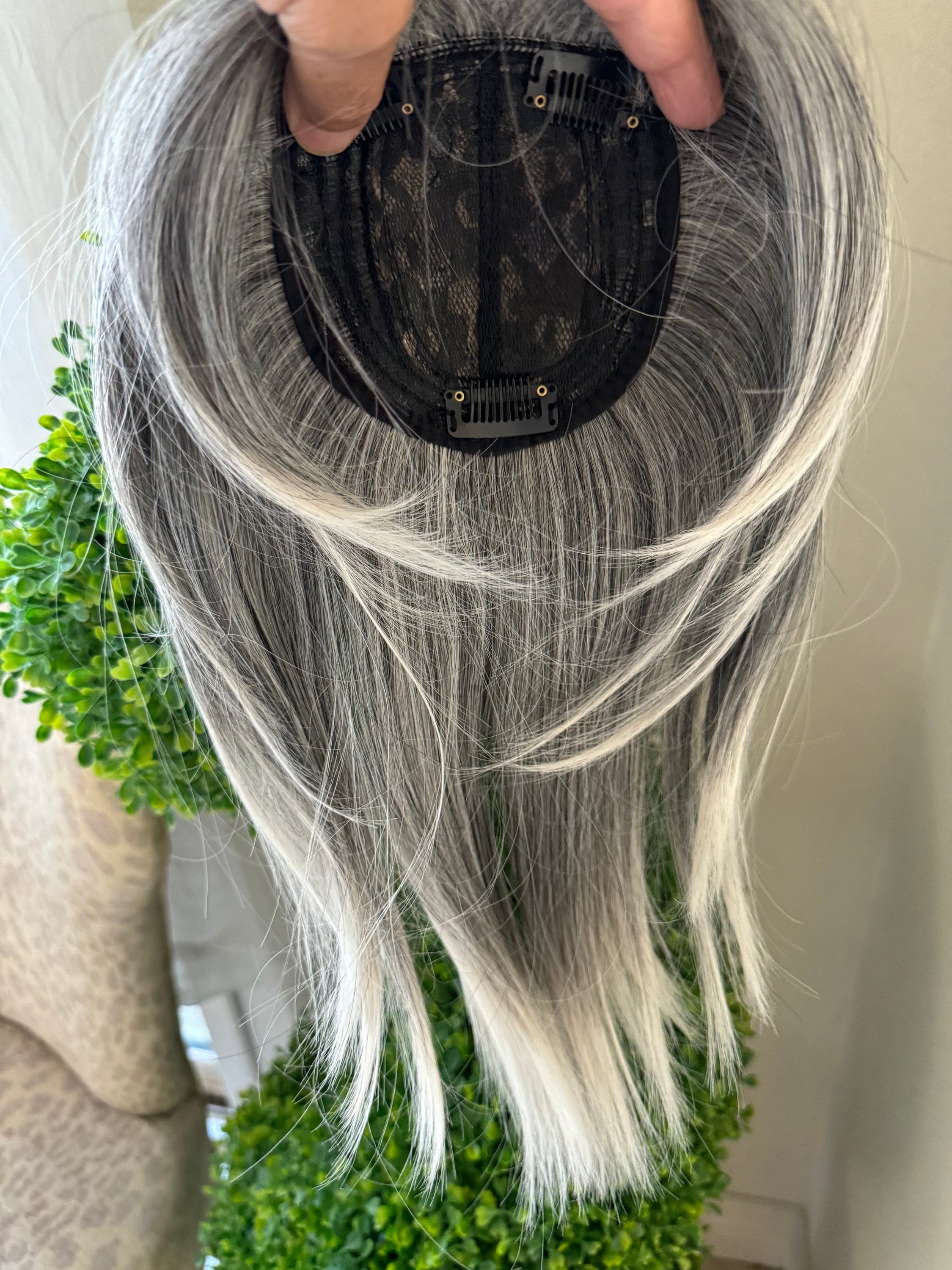 Best Grey Hair Toppers for Women Synthetic Salt and Pepper Pale White