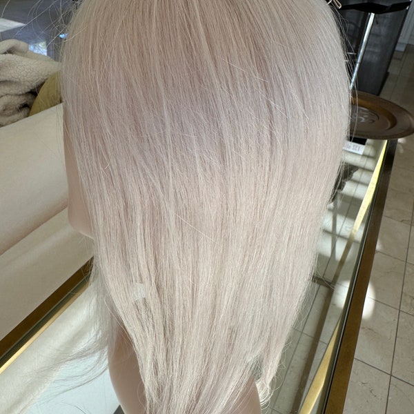 Ice blonde /white blonde with ash blonde tint virgin human hair topper mono mesh base