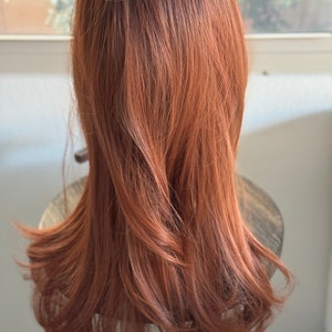 ティルスタイル ロングオーバーンウィッグ 前髪付き ストレートウィッグ 女性用 前髪付き 26インチ ミドルパートウィッグ 合成プレミアムファイバー 耐熱性