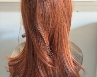 Auburn Wig with Bangs, 26 Inch, Heat Resistant Synthetic Fibre
