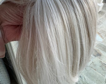 Till style white hair topper brown highlighted butterfly bangs/ short hairstyle/holiday hairstyle
