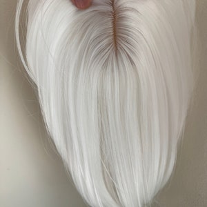 女性用ティルスタイルホワイトヘアトッパーリアルパート/クリップイントッパー