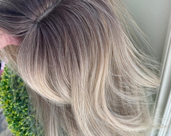 Ash Blonde Synthetic Hair Topper with Bangs - 18 Inch