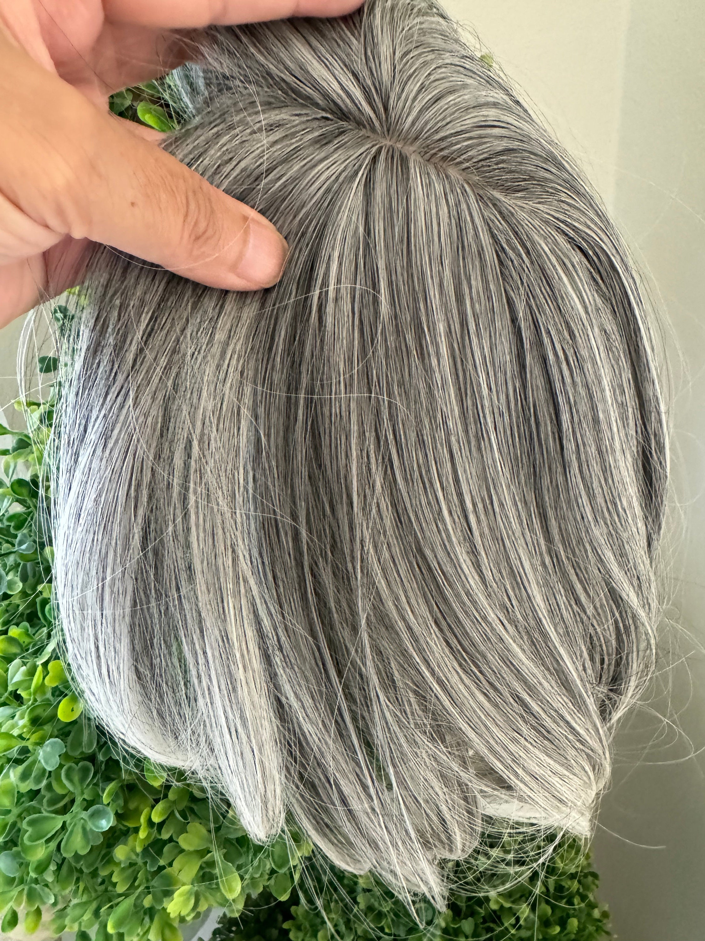 Best Grey Hair Toppers for Women Synthetic Salt and Pepper Pale White