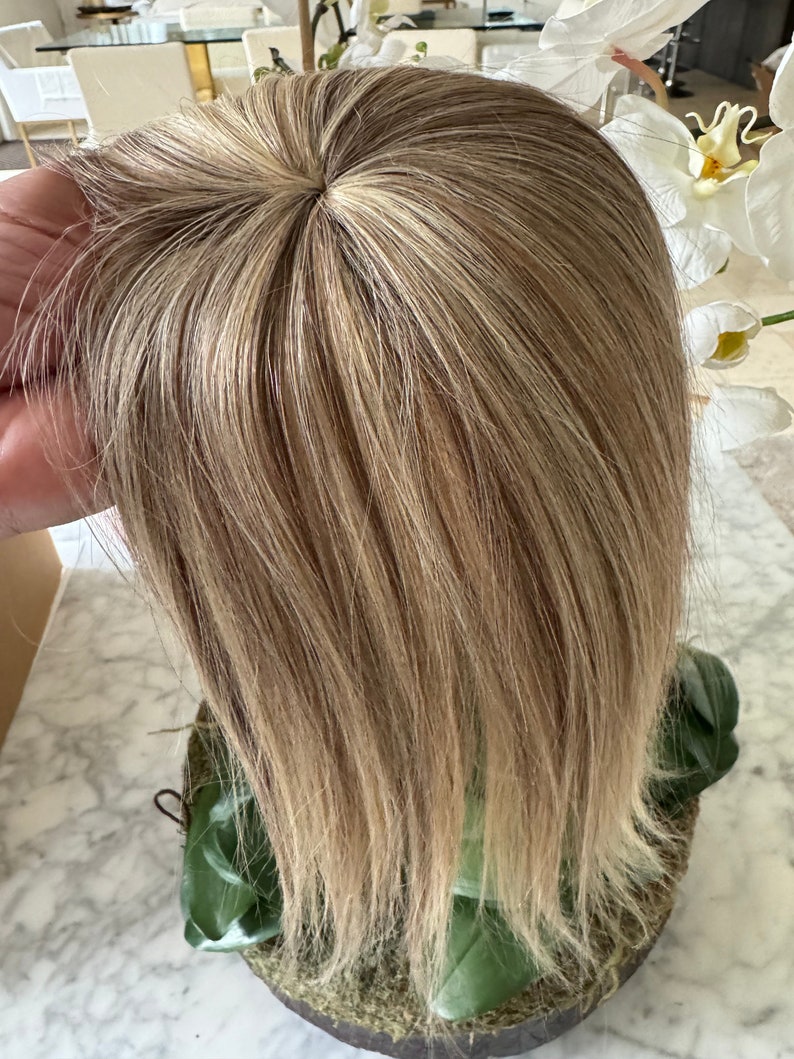 ash-blonde-highlighted-human-hair-topper-clip-in-crown-etsy