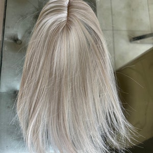 Syntetyczna część włosów Tillstyle z grzywką, biała, blond, jasnobiała, spinka do włosów, do przerzedzania włosów na czubku głowy, objętości włosów, wypadania włosów, imprezy