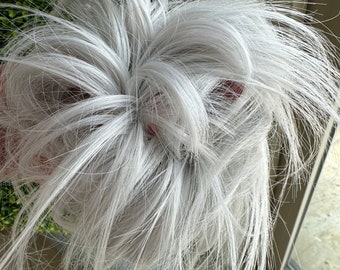 Silver Grey Messy Hair Bun, Elastic Scrunchie Updo