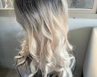 26" Platinum Blonde Wavy Wig, Middle Part, Heat Resistant Fiber