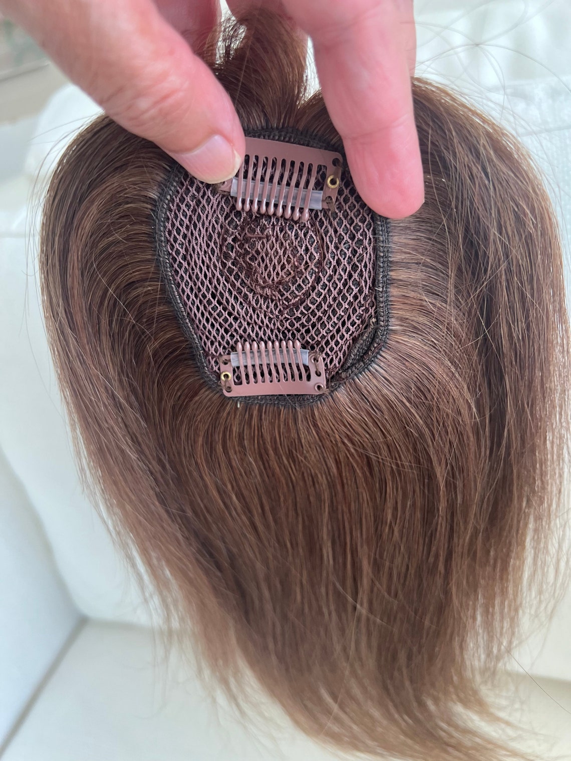 Medium Brown Human Hair Topper, Clip-in Crown Volumizer - Etsy