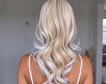 Beige blonde mix bleach blonde straight wavy  Claw Clip Ponytail Extension, 14 inch