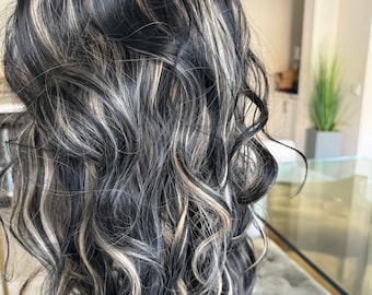 26" Black & Blonde Wavy Wig, Middle Part Lace Front, Heat Resistant
