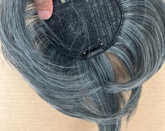 Salt and Pepper Grey Hair Topper, Clip-In Crown Volumizer (10 inch)