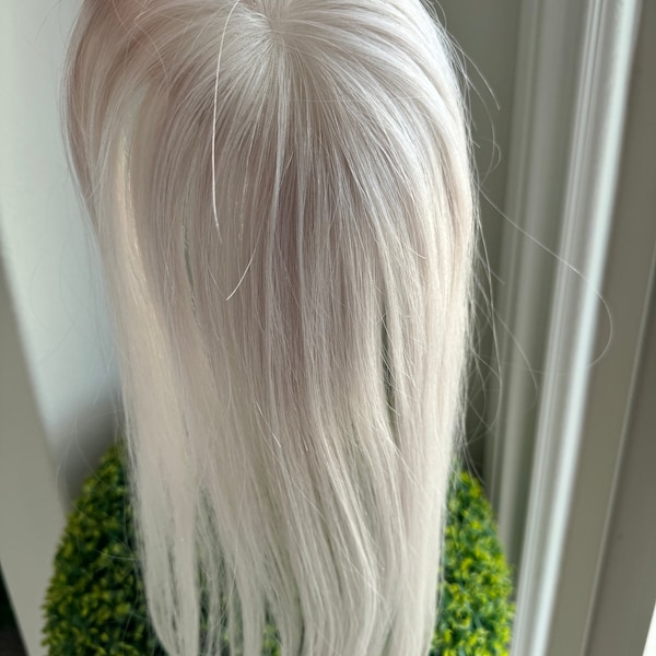 Tillstyle White human hair toppers for women virgin hair White blonde /ice blonde mono mesh base thinning crown