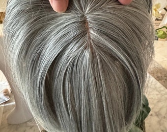 grey pale white highlights hair toppers for women with butterfly bangs
