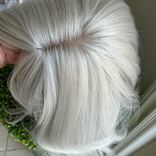 Tillstyle white silver hair topper with butterfly bangs