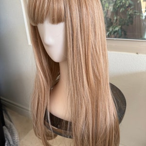 ティルスタイル ロング ハニーブロンド/ストロベリーブロンド ストレートウィッグ 前髪付き 女性用 26インチ ミドルパートウィッグ 合成プレミアムファイバー ヒート