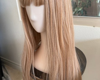 Ginger  Blonde mix brownish blonde  Wig with Bangs, 26 inch Straight Synthetic Hair