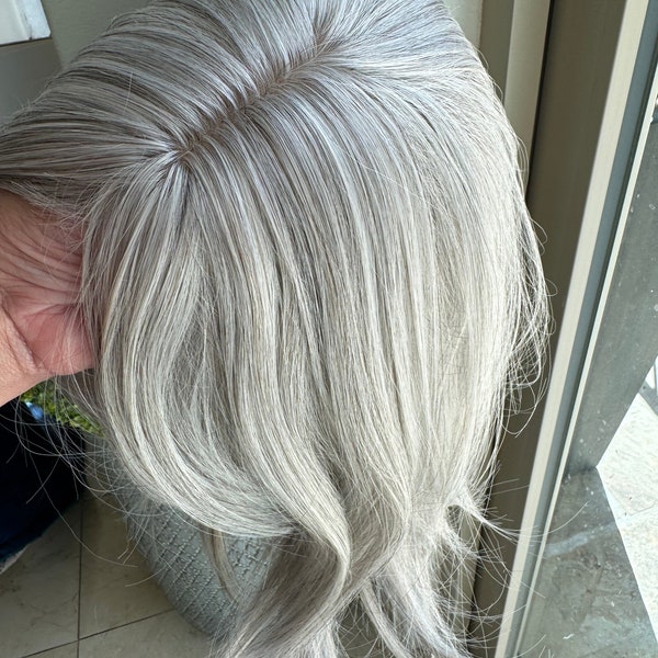 Till style white silver hair toppers for women / bangs