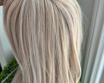 Bleach Blonde Mix Ash Brown Hair Topper with Bangs