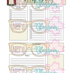 May include: A printable planner page with a light yellow background and a pink and white floral design. The page is divided into sections for goals, to-do list, schedule, ideas, notes, and doodle. The text "My Day" is at the top of the page.