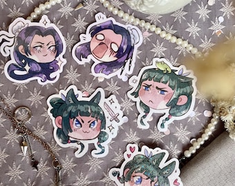 Pegatinas chibi inspiradas en Maomao y Jinshi de The Apothecary Diaries