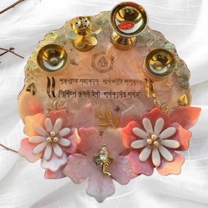 Handmade Kanku Chawal Resin Puja Thali for Wedding Resin Aarti Thali Resin Tilak Platter Best for Return Gift  Wedding Thali Pooja Items