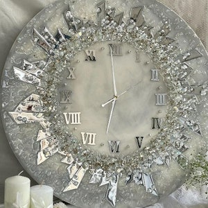 Silver Chunks clock Crystals Unique home Clock Mirror Collection Resin Wall clock Vintage Home & Living Clocks