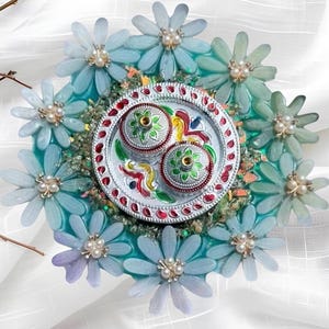 Handmade Pooja Thali Decorated Thali Resin Pooja thali Aarti thali Puja thali Wedding gift Resin Gift Diya sweet use for any festival