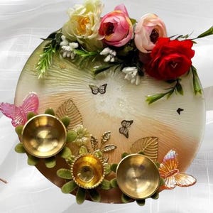 Handmade Pooja Thali Decorated Thali Resin use all festival for Aarti and weeding functions