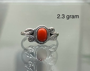 925 Sterling Silver Coral Ring - Coral Ring - Stacking Ring - Dainty Ring - Simple Coral Ring - Minimalist gold ring - Gemstone ring - Gift