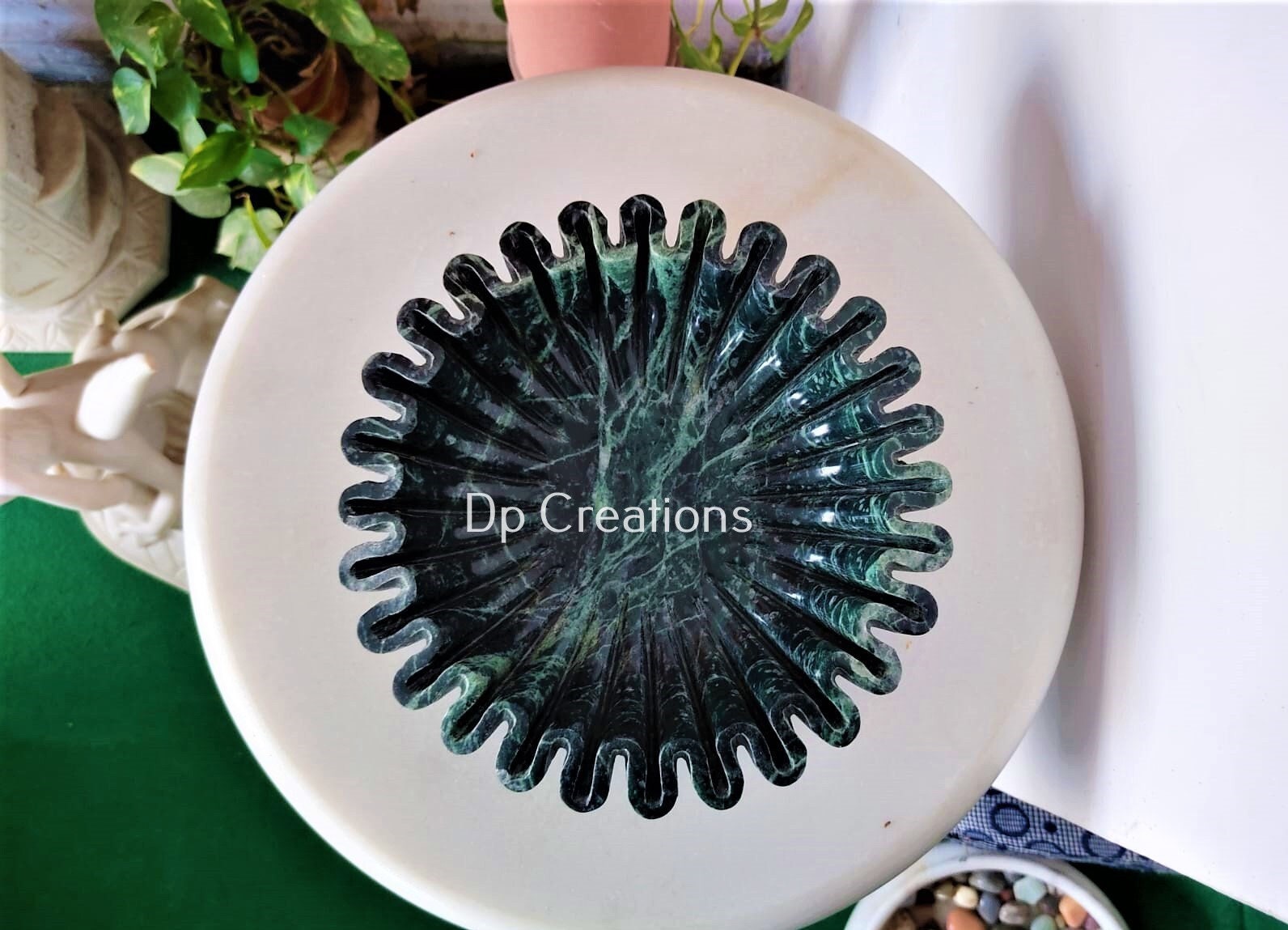 Green Marble Decorative Flower Bowl, Ruffle Bowl ,hand Carved Marble ...