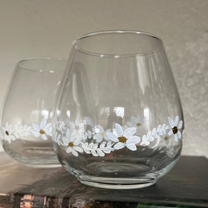 White and gold Hand Painted wine glass