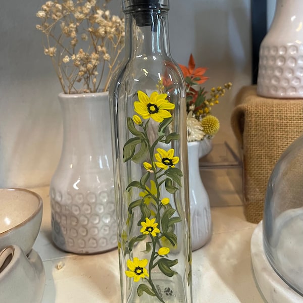 Hand painted sunflower olive oil dispenser