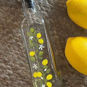 Hand painted lemon olive oil bottle
