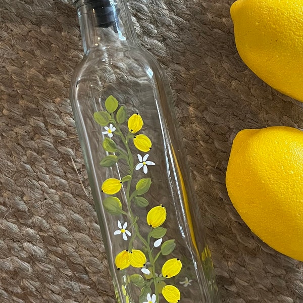 Hand painted lemon olive oil bottle