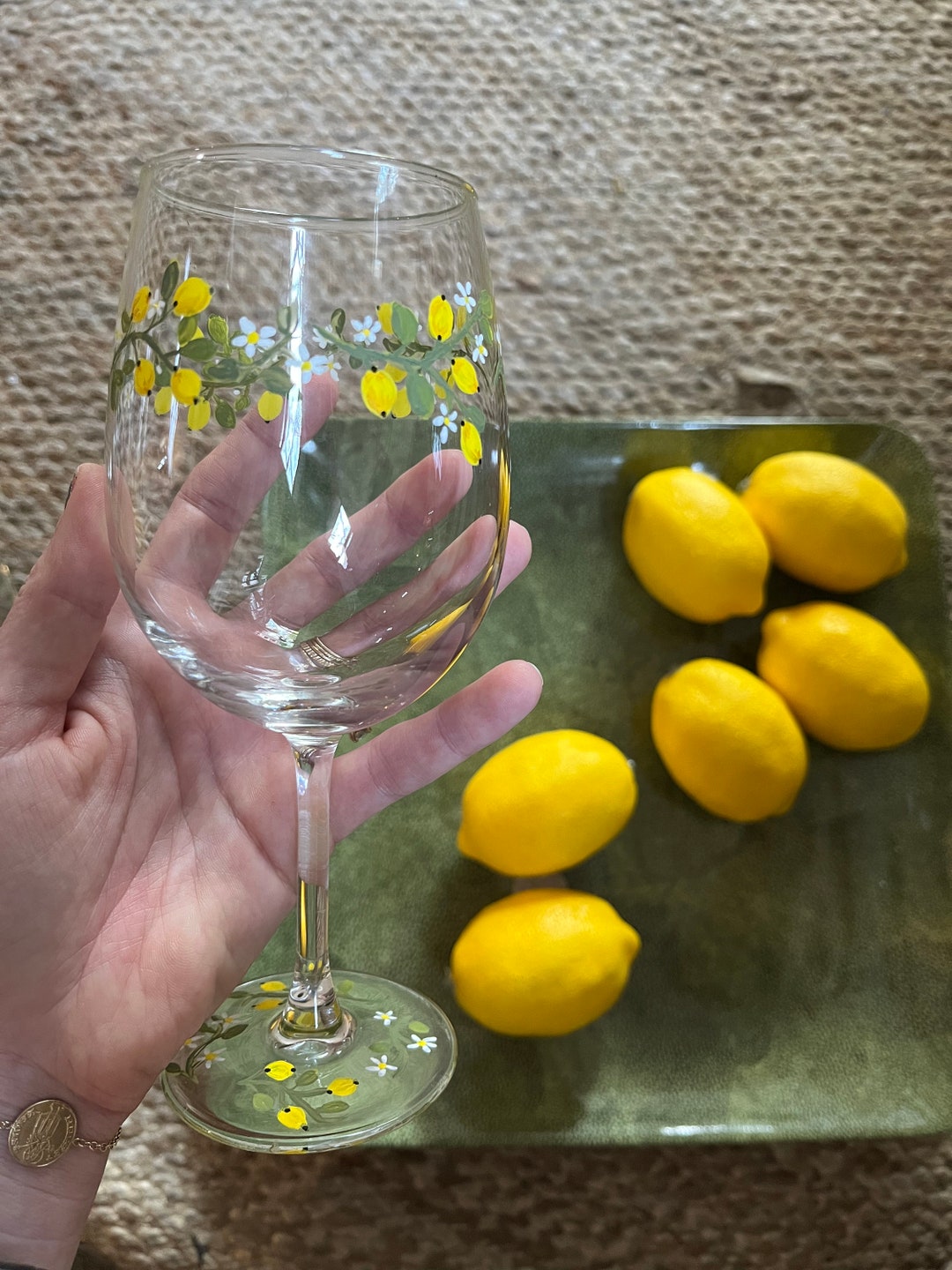 Hand Painted Delicate Lemon Wine Glass Etsy