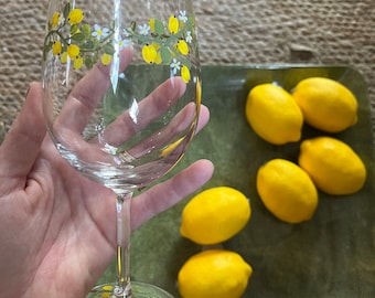 Hand painted delicate lemon wine glass