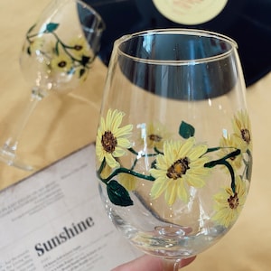 Hand Painted Sunflower Wine Glass