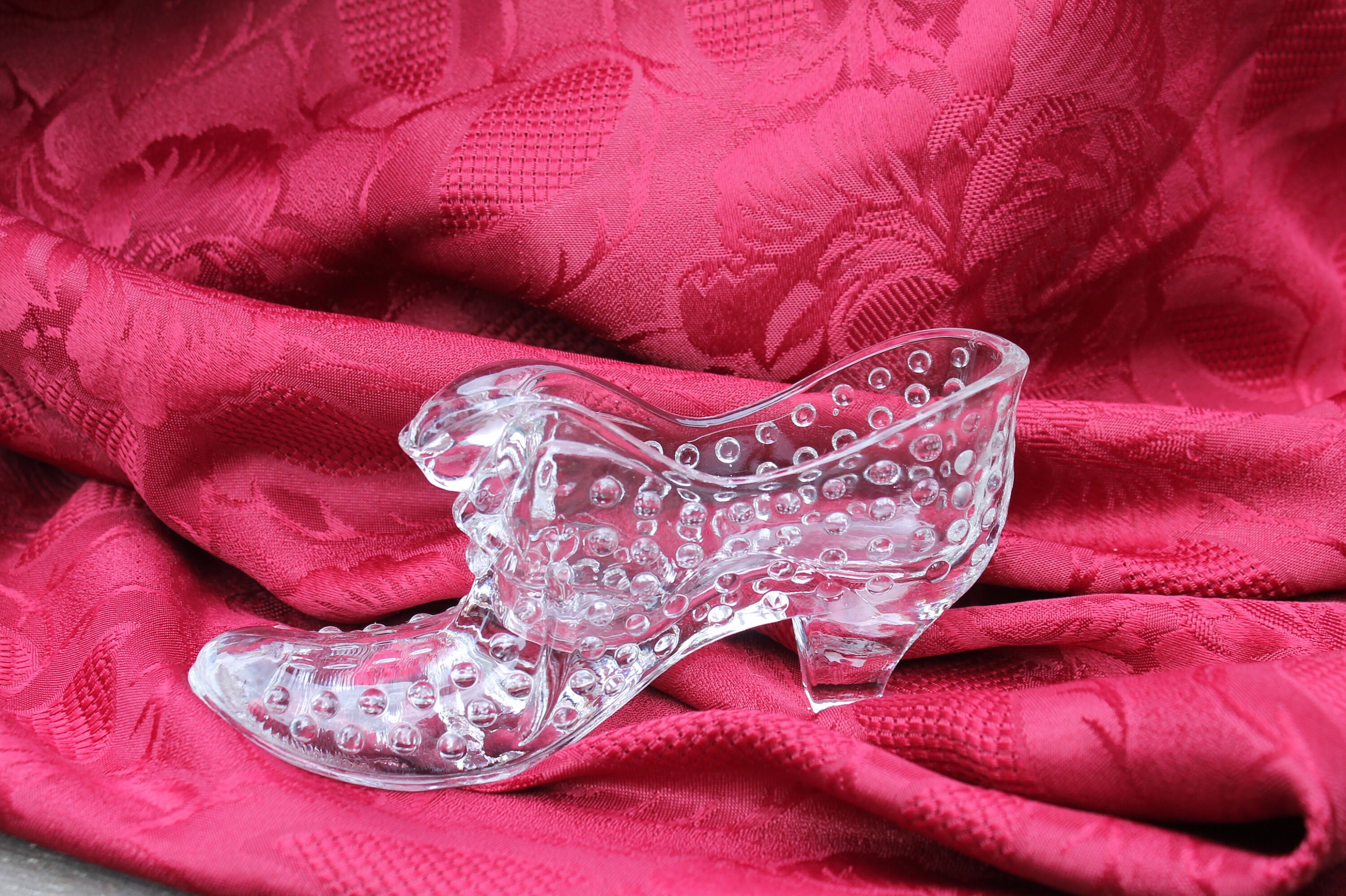 Glass shoe, slipper made of clear glass, Fenton Art Glass, 80s, glass art, pressed glass collector's item, jewelry bowl, princess shoe