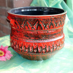 Bloempot, grote keramische plantenbak van Spara, oranje-rood, jaren 70, West-Duits aardewerk, verzamelobject