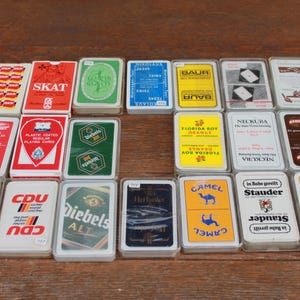 20 giochi di carte, collezione di carte da gioco tedesche con stampa pubblicitaria, giochi Skat, anni 80/90