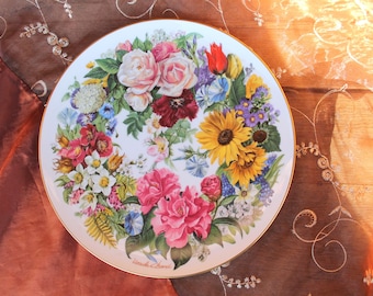 Wall plate, Hutschenreuther collector's plate, flower design Ursula Band, porcelain wall decoration 80s, collect and give