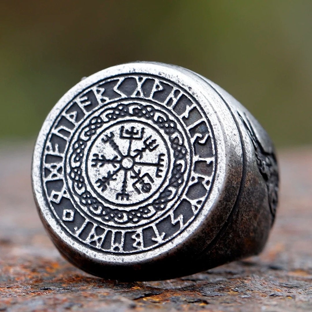Handcrafted Titanium Steel Norse Compass Ring | Vegvísir Viking Jewelry ...