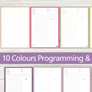 Pu&ograve; includere: Dieci modelli di programmazione e codifica stampabili in diversi colori. I modelli sono progettati per carta di formato A4, A5 e lettera degli Stati Uniti. I modelli hanno linee per scrivere codice e spazio per appunti.