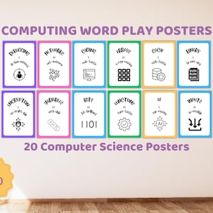 Posterset computerwetenschappen woordspelingen: GCSE-trefwoorden, STEM-klas (digitale download)