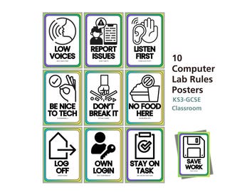 Computer Lab Regeln Poster zum Ausdrucken | rechnen Klassenzimmer Dekor | KS2 KS3 IT Raum Regeln Anzeige | Aesthetic Tech Poster für den Lehrergebrauch