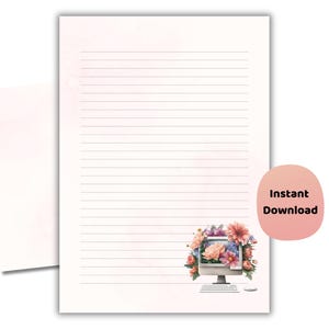 Papel rayado floral para informática / Papelería técnica imprimible