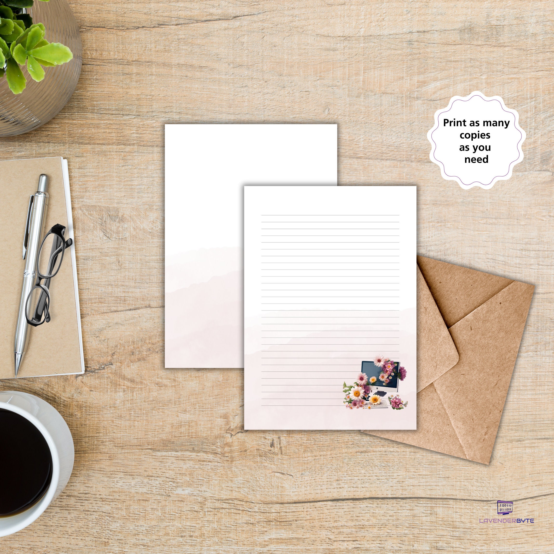 Floral Computer Science Lined Paper | Printable Tech Stationery - Etsy